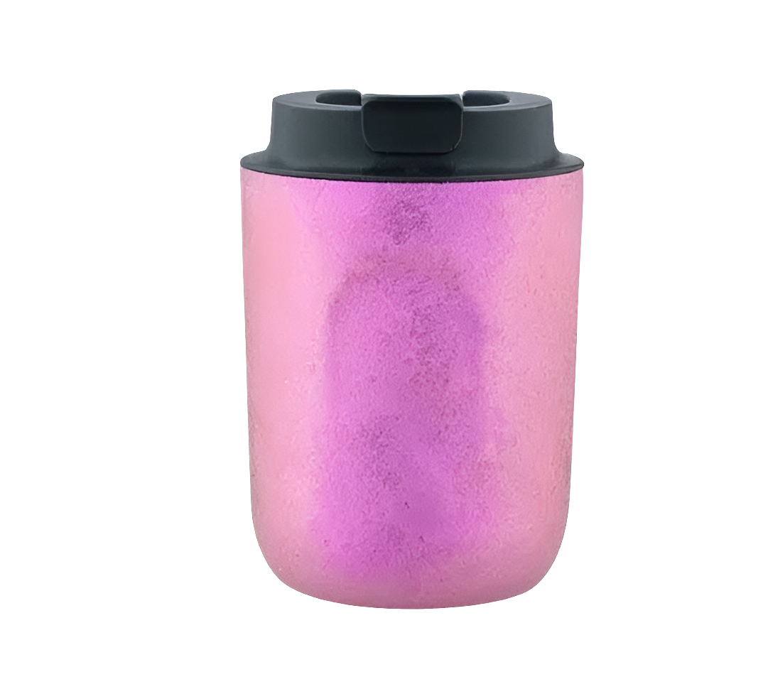 Spill-Proof Titanium Travel Cup with a leak-proof lid in vibrant gradient colors. Durable, insulated, and perfect for hot or cold beverages on the go.